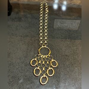 Gold Multi Circle Link Statement Necklace